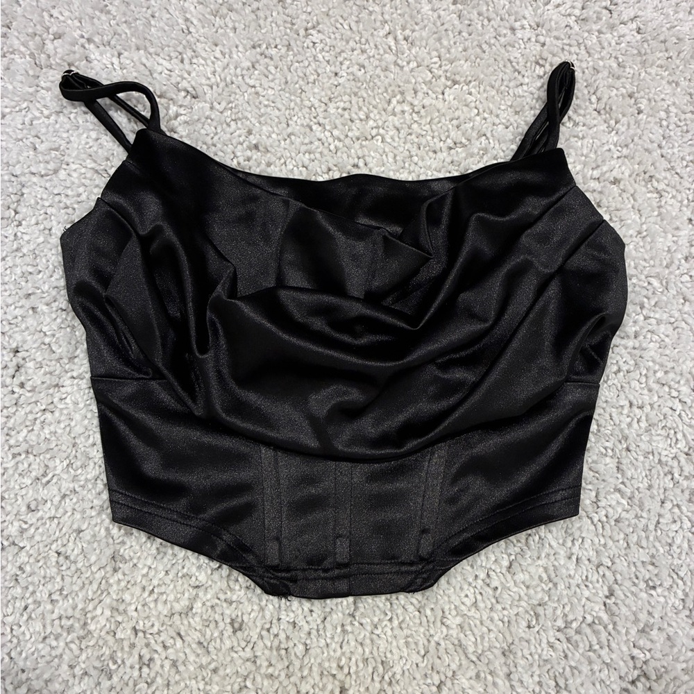 Blue Blush Black Corset Satin Crop Top Womens Size Small